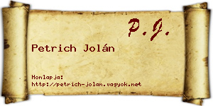 Petrich Jolán névjegykártya